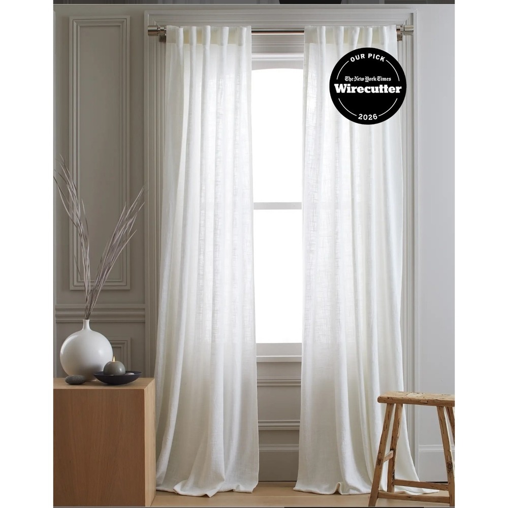 Quince 100% Cotton Sheer Curtains Set of 2 48" X 108" White NEW! Open Box $109
